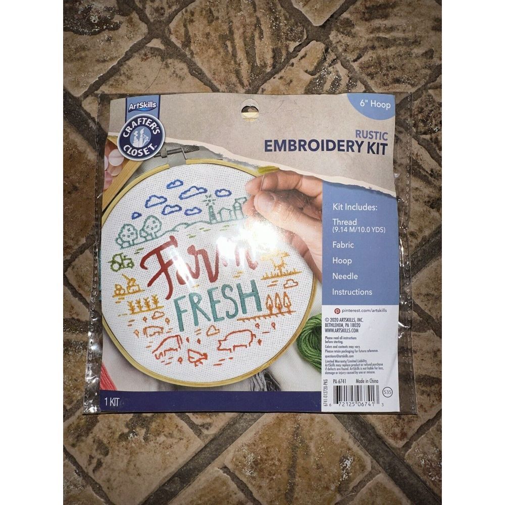 Rustic Embroidery Kit Farm Fresh 6" Hoop Thread Needle Instructions Fabric